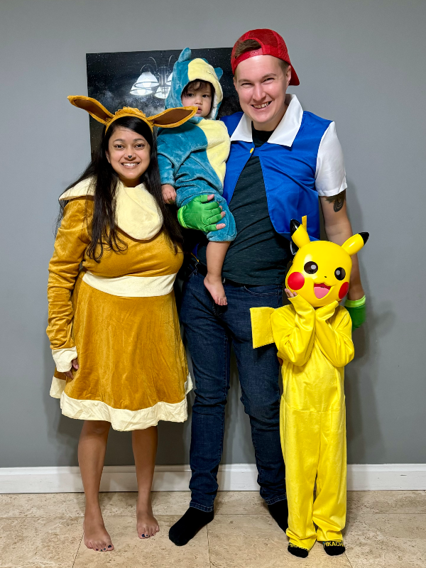 The whole family in our pokemon-themed halloween costumes